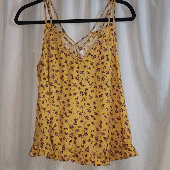 Xhilaration Womans Lightweight Yellow Pink Red Ruffle Tank Top Small - Picture 1 of 6